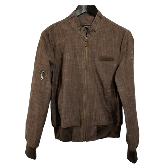 LARRY Levine Stretch brown lightweight zip up medium jacket with pockets - Picture 1 of 10